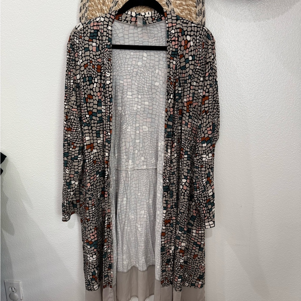 LOGO by Lori Goldstein animal print long cardigan pockets